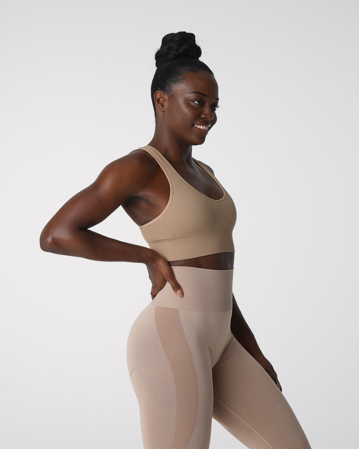 Women Beige Galaxy Ribbed Seamless Bra | NVGTN
