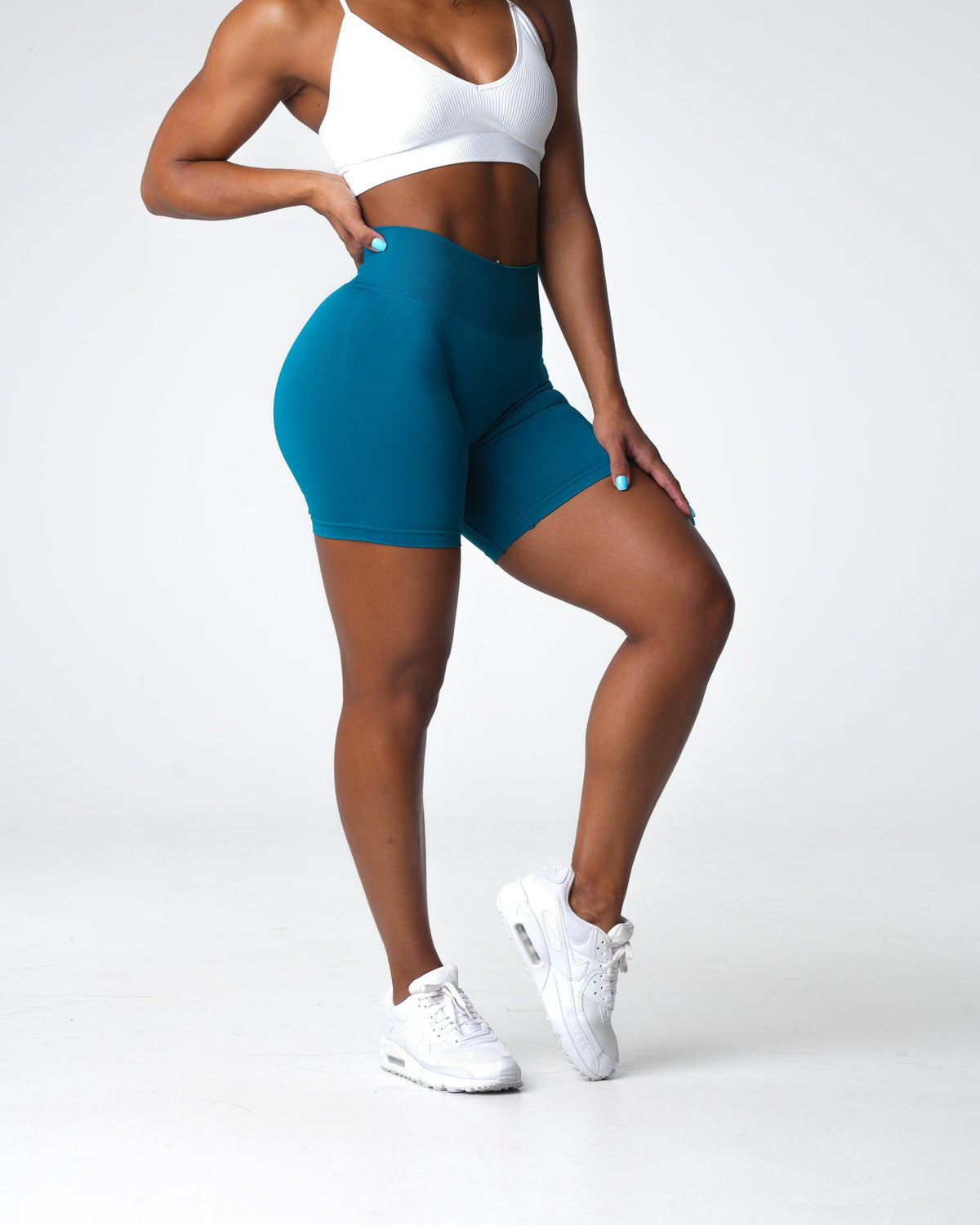 Women French Blue Solid Seamless Shorts | NVGTN