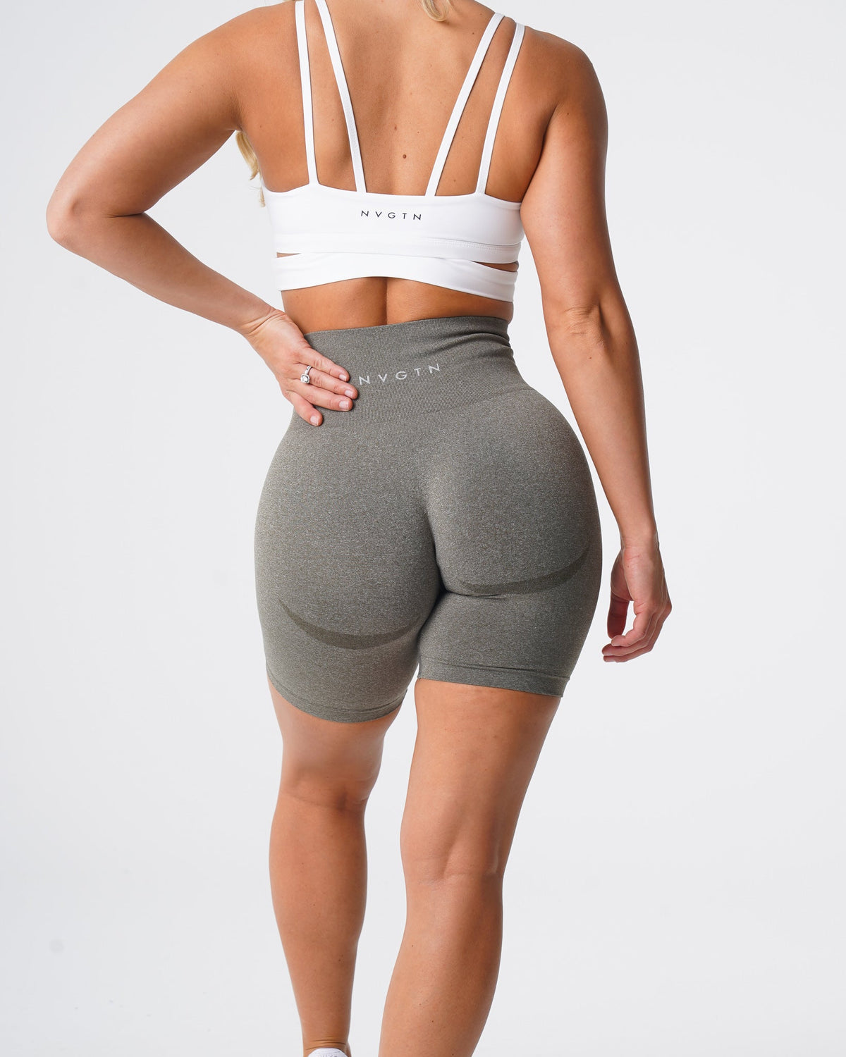 Women Khaki Green Biker Shorts | NVGTN