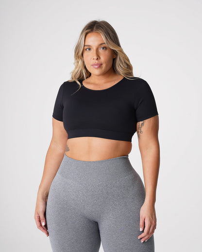 Women Black Open Back Tee | NVGTN