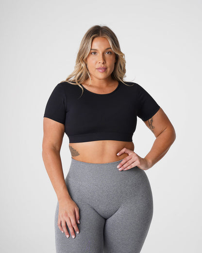 Women Black Open Back Tee | NVGTN