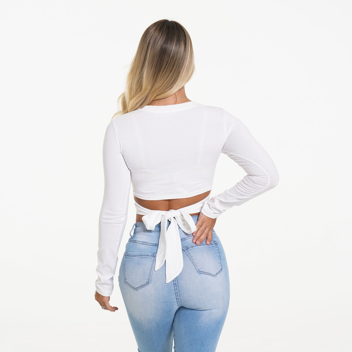 Women Wrap Around White Long Sleeve Crop | NVGTN