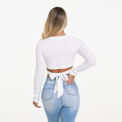 Women Wrap Around White Long Sleeve Crop | NVGTN
