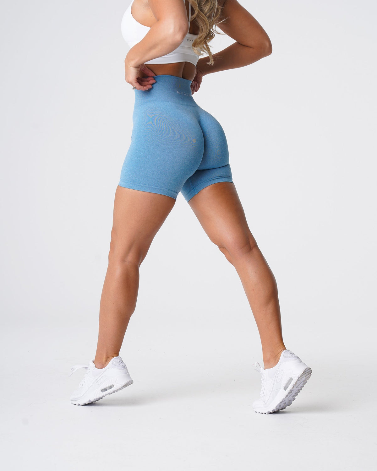 Women Sky Blue Pro Seamless Shorts | NVGTN