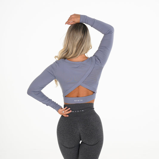 Women Smokey Blue Form Long Sleeve Crop | NVGTN
