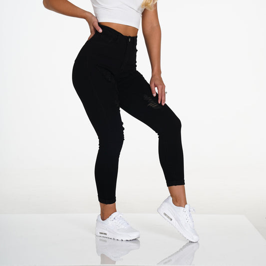 Women Navishape Black Ripped Jeans | NVGTN