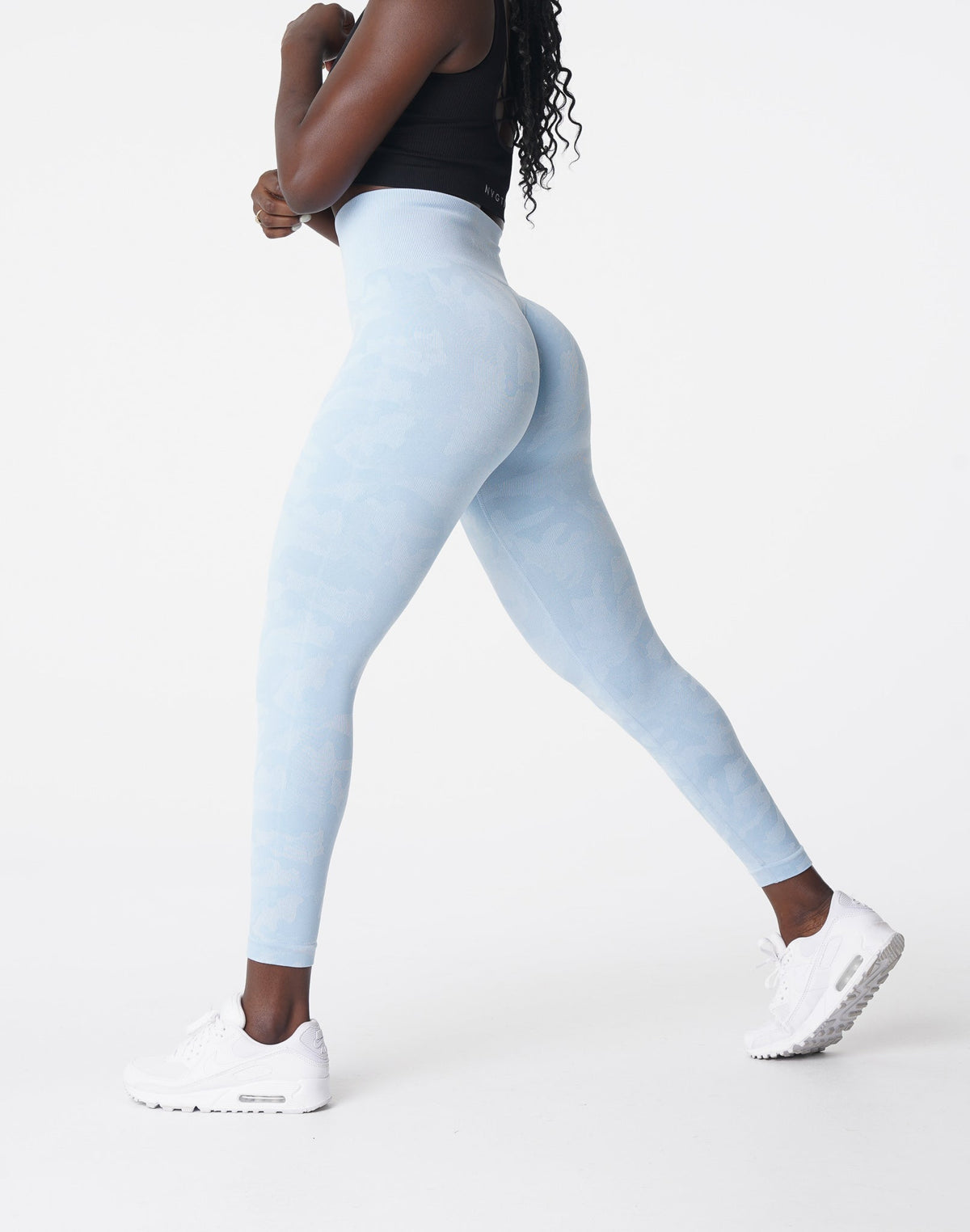 Women Icy Blue Camo Seamless Leggings | NVGTN