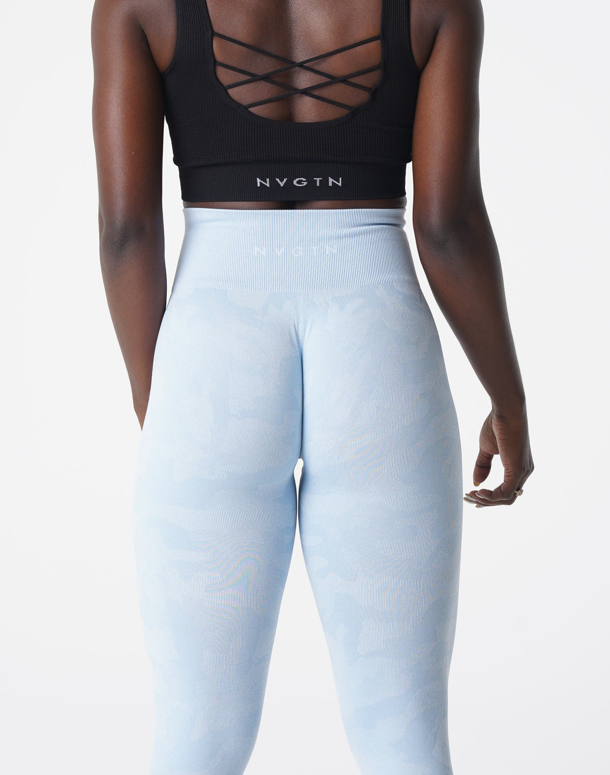 Women Icy Blue Camo Seamless Leggings | NVGTN