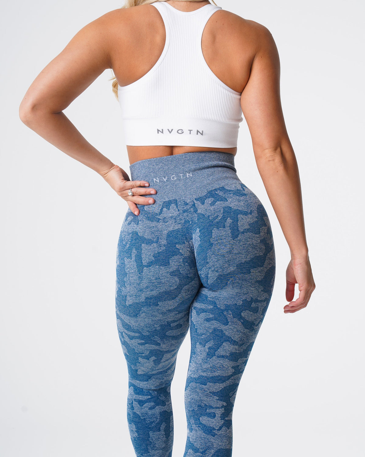 Women Slate Blue Camo Seamless Leggings | NVGTN