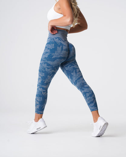 Women Slate Blue Camo Seamless Leggings | NVGTN