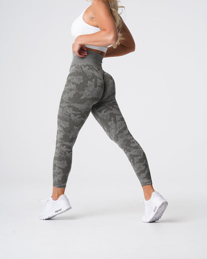 Women Khaki Green Camo Seamless Leggings | NVGTN