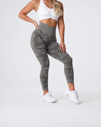 Women Khaki Green Camo Seamless Leggings | NVGTN