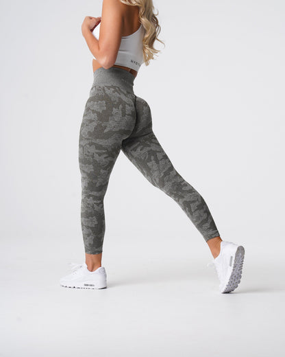 Women Khaki Green Camo Seamless Leggings | NVGTN