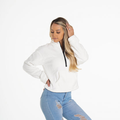 Women White Full Length Teddy Fleece | NVGTN