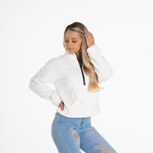 Women White Full Length Teddy Fleece | NVGTN