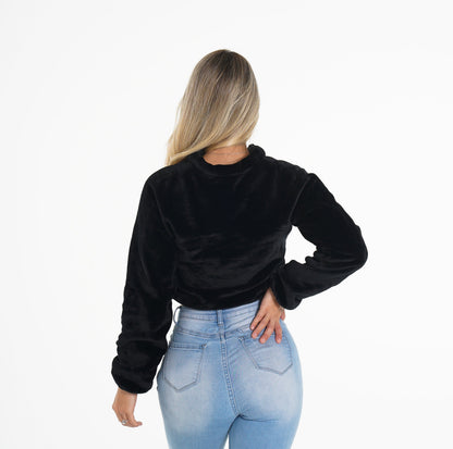 Women Black Cropped Teddy Fleece | NVGTN