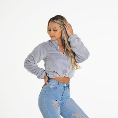 Women Cool Grey Cropped Teddy Fleece | NVGTN