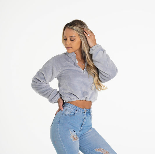 Women Cool Grey Cropped Teddy Fleece | NVGTN