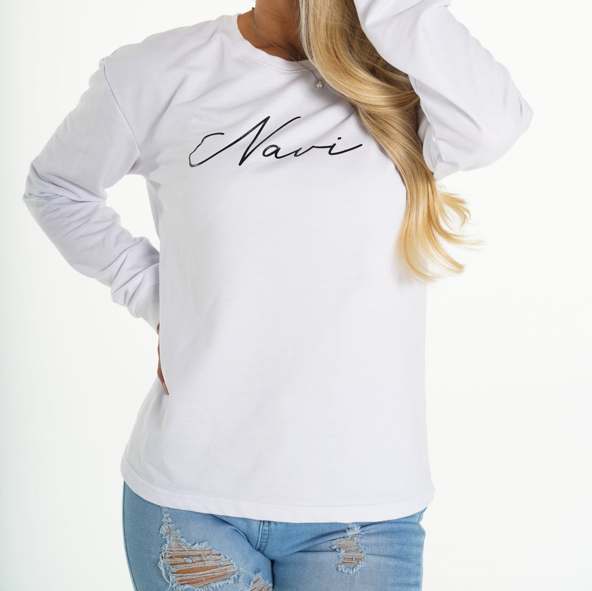 Women White Navi Crew Neck | NVGTN