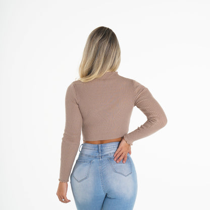 Women Suede Ribbed Mock Turtle Neck | NVGTN