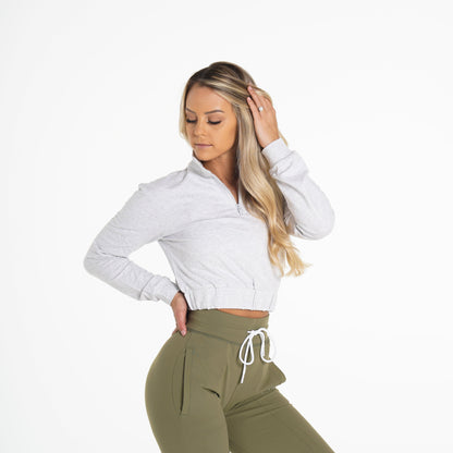 Women Light Grey Power Cropped Pullover | NVGTN