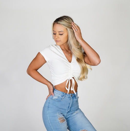 Women White Pulling Strings Tee | NVGTN