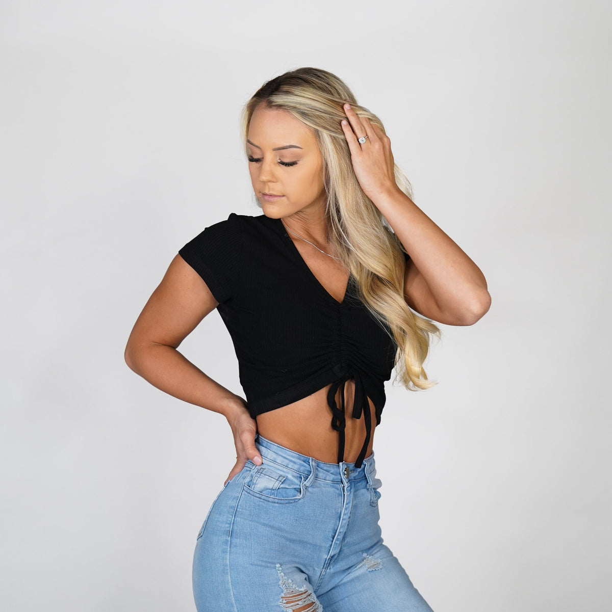 Women Black Pulling Strings Tee | NVGTN