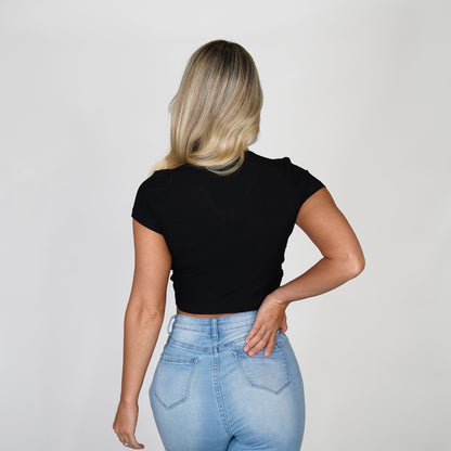 Women Black Pulling Strings Tee | NVGTN