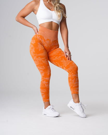 Women Burnt Orange Camo Seamless Leggings | NVGTN