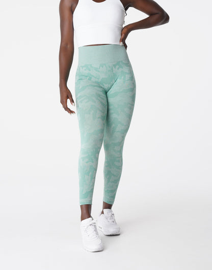 Women Sage Green Camo Seamless Leggings | NVGTN