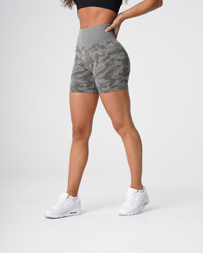 Women Khaki Green Camo Seamless Shorts | NVGTN