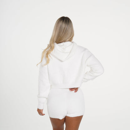 Women White Casual Cutie Lounge Cropped Hoodie | NVGTN