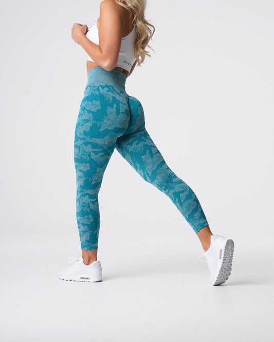 Women Teal Camo Seamless Leggings | NVGTN