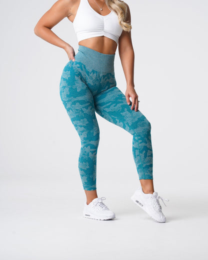 Women Teal Camo Seamless Leggings | NVGTN