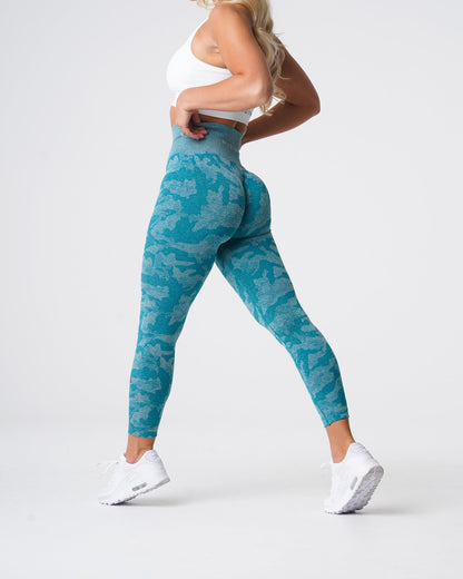Women Teal Camo Seamless Leggings | NVGTN