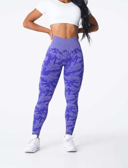 Women Electric Blue Camo Seamless Leggings | NVGTN
