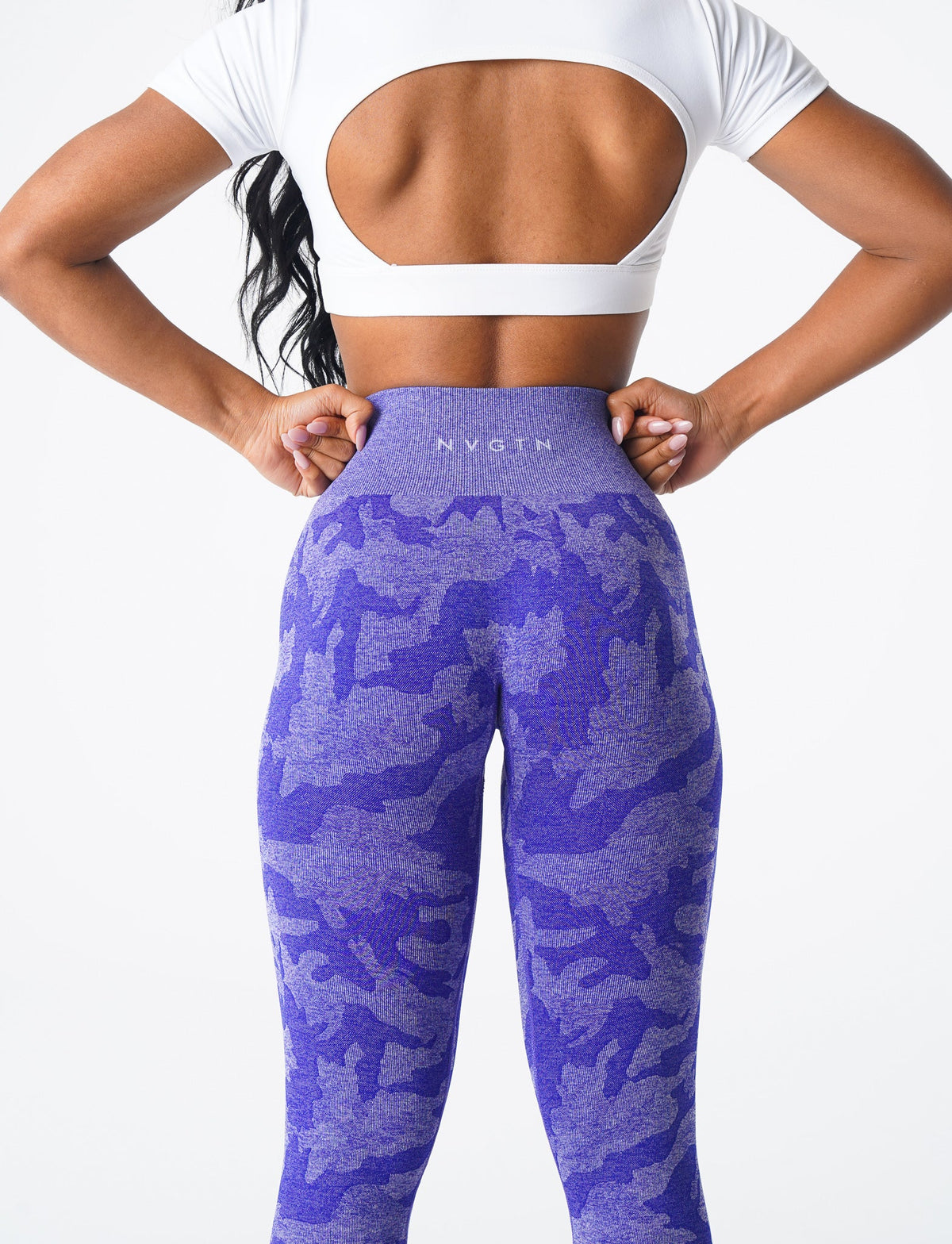 Women Electric Blue Camo Seamless Leggings | NVGTN