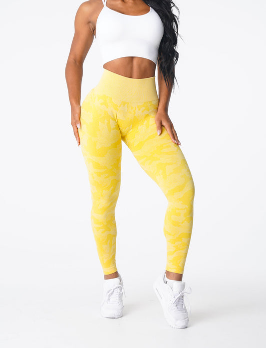 Women Sunshine Yellow Camo Seamless Leggings | NVGTN
