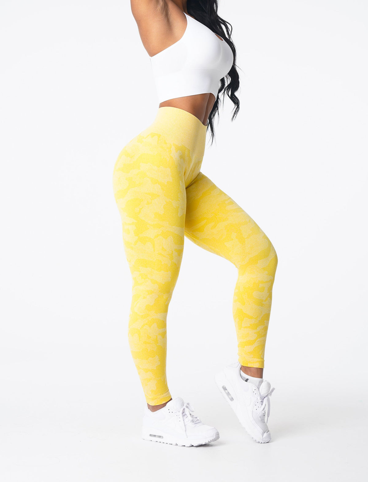 Women Sunshine Yellow Camo Seamless Leggings | NVGTN