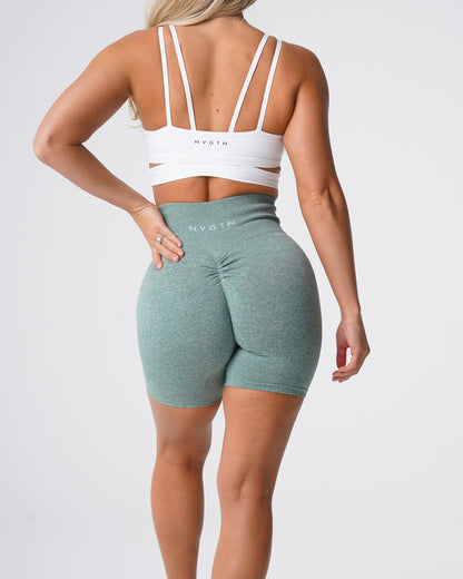 Women Sage Green Scrunch Seamless Shorts | NVGTN