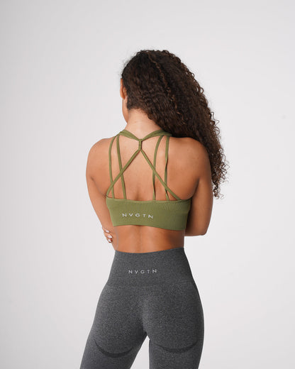 Women Khaki Green Galaxy Ribbed Seamless Bra | NVGTN