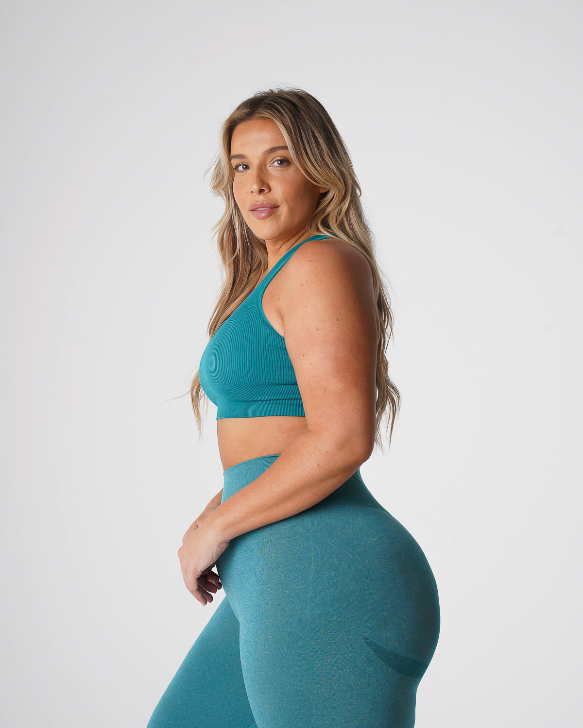 Women Teal Galaxy Ribbed Seamless Bra | NVGTN
