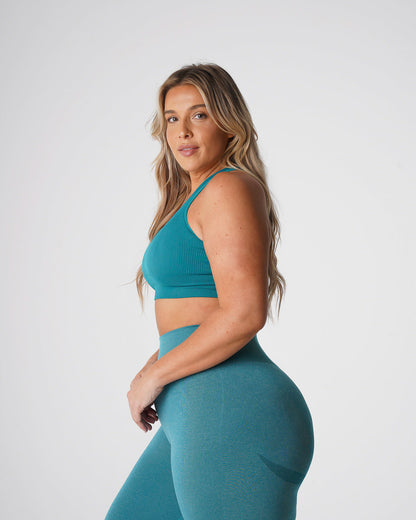 Women Teal Galaxy Ribbed Seamless Bra | NVGTN