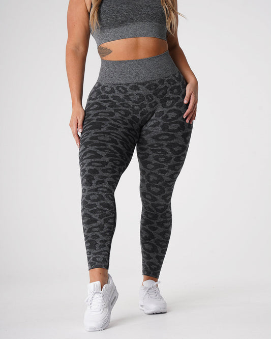 Women Black Speckled Leopard Seamless Leggings | NVGTN