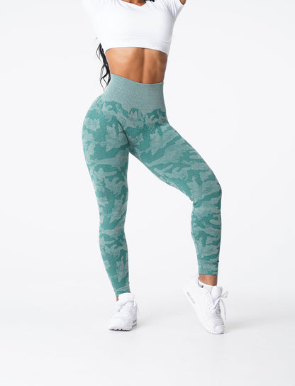 Women Forest Green Camo Seamless Leggings | NVGTN