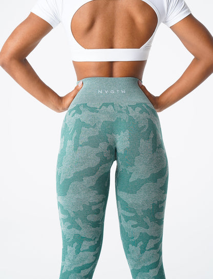 Women Forest Green Camo Seamless Leggings | NVGTN