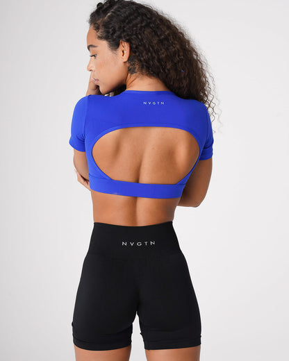 Women Sapphire Blue Open Back Tee | NVGTN