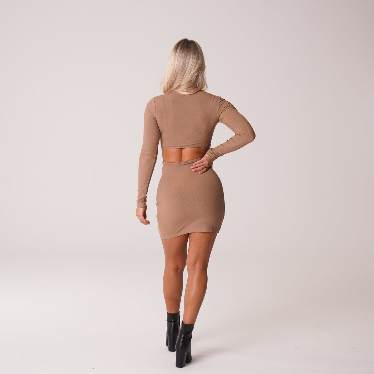 Women Mocha Into You Ribbed Mock Turtleneck Midi Dress | NVGTN
