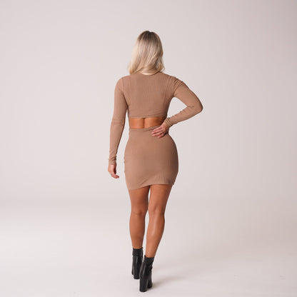 Women Mocha Into You Ribbed Mock Turtleneck Midi Dress | NVGTN