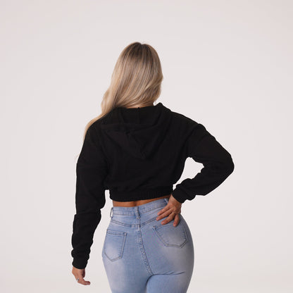Women Black Cozy Vibes Drop Shoulder Cropped Hoodie | NVGTN